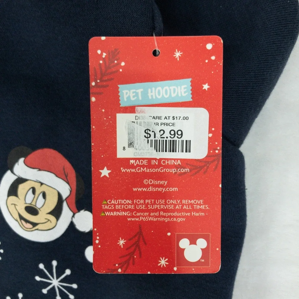 Disney Pet Hoodie Large Navy Blue Christmas Mickey Minnie Ho Ho Ho Fleece New